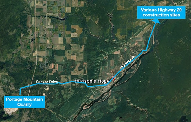 Hudson's hope quarry hauling map