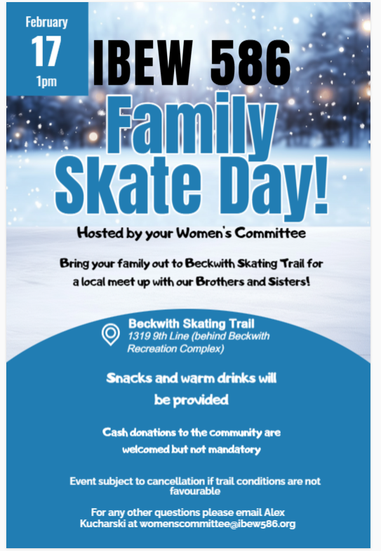 IBEW 586 Family Skate Day February 17th!