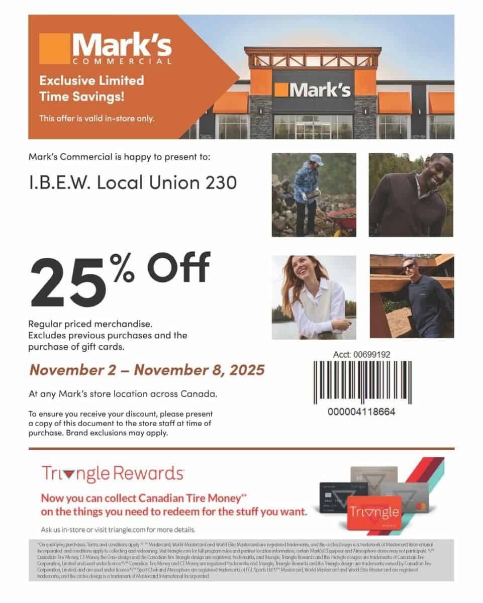 Exclusive 25% off regular priced merchandise at any Mark's location in Canada fo